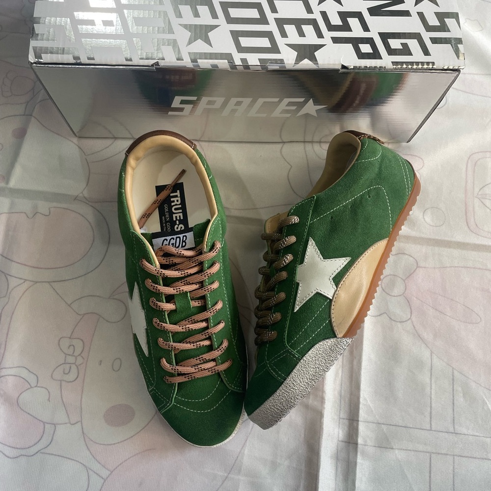 Golden Goose Women's Green Suede Sneakers with White Star